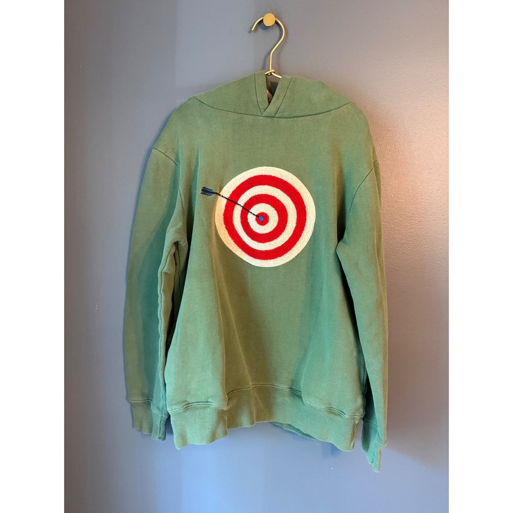 Mini Boden Kids Green Target Graphic Hoodie Borg Lined Hood Sweatshirt 11-12Y